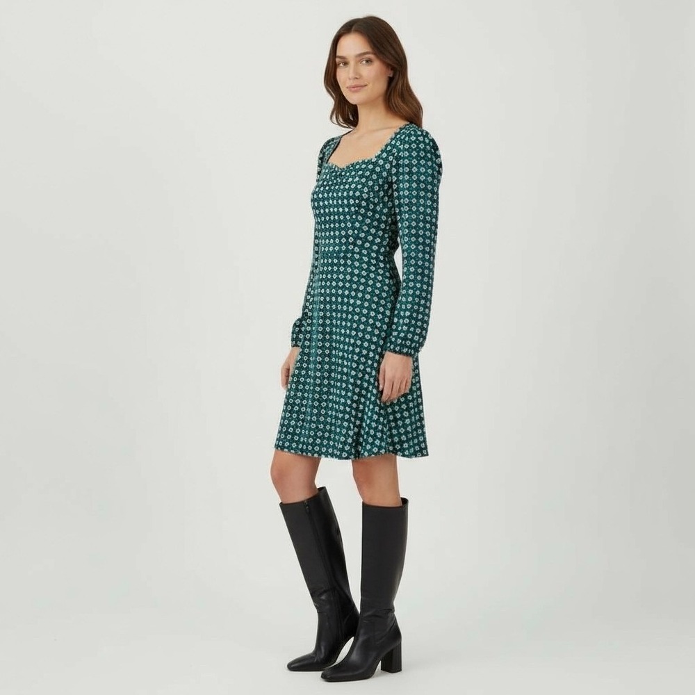 NWT Band of Free Genevieve Teal Diamond Long Sleeve Mini Dress Large Self-tie